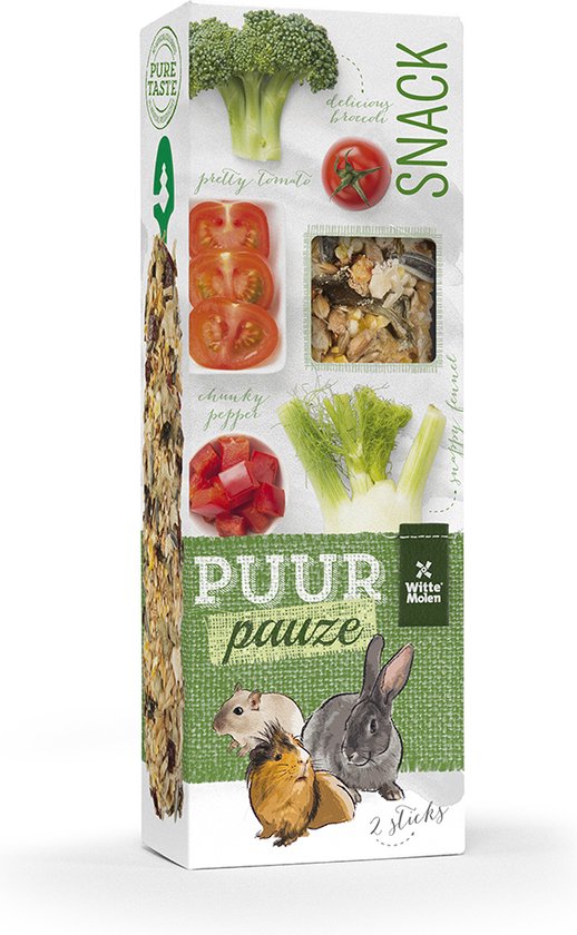 Witte Molen - Knaagdier - Puur Pauze Sticks Brocolli & Tomaat 110gr - Tray - 187330