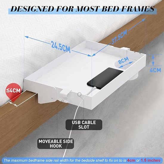 Foto: Inklapbaar nachtkastje bedplank stapelbedrog voor studentenhuis 24 5 x 37 5 x 7 cm