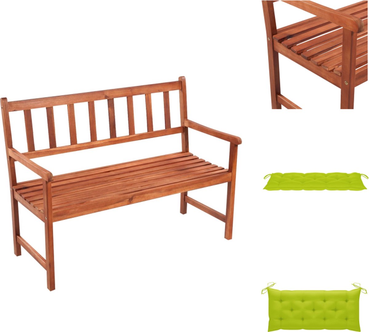 vidaXL Tuinbank - Acaciahout - 120 x (50-58) x 90 cm - Rustiek - Inclusief kussen - Tuinbank