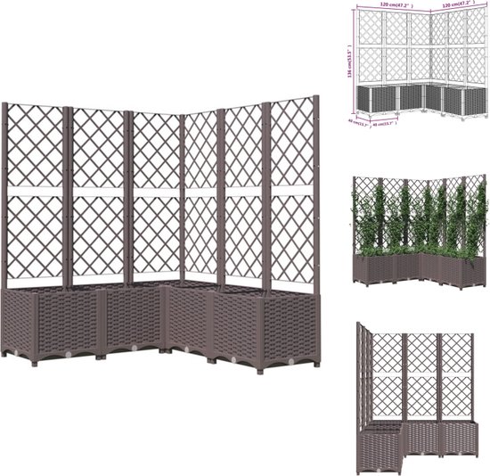 vidaXL - Plantenbak - met - latwerk - 120x120x136 - cm - polypropeen - bruin