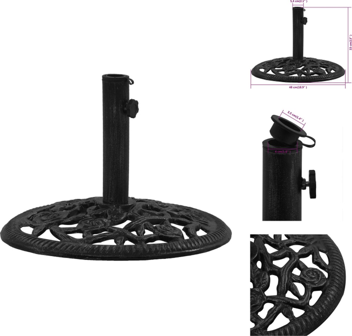 Bol.com vidaXL Parasolvoet - Parasolvoeten - Parasol Voet - Parasol Voet - Parasolvoet 48x48x33 cm gietijzer zwart aanbieding
