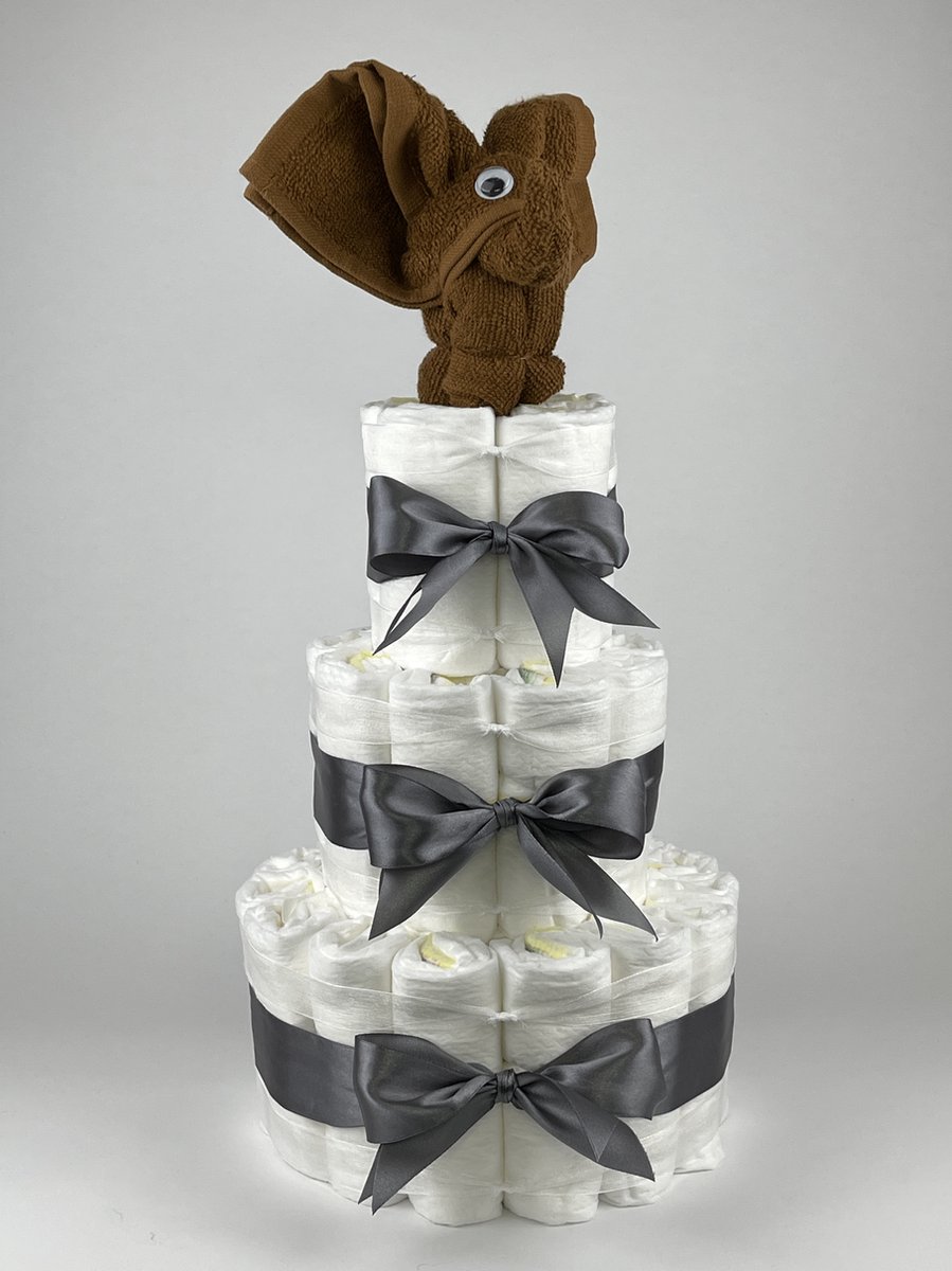 Goedkoopste Chouette-Chouette | Luiertaart Neutraal | Kraamcadeau | Geboorte Jongen Meisje | Babyshower | Olifant clay Bruin - donker Grijs