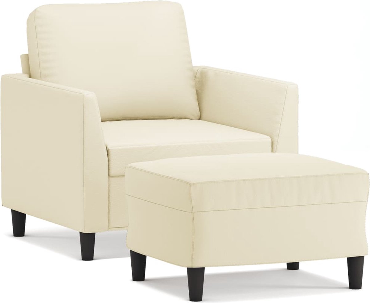 vidaXL Fauteuil - met - voetenbank - 60 - cm - kunstleer - crèmekleurig