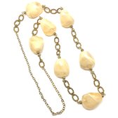 Behave Ketting - dames - lange ketting - goud kleur - beige - kralenketting - 90 cm