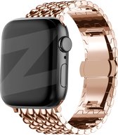 Bandz stalen band 'Dragon' geschikt voor Apple Watch 1/2/3/4/5/6/7/8/9/SE/Ultra (2) - Maat 42 / 44 / 45 / 49 mm - Hoogwaardig stalen materiaal - Inclusief inkortset - roségoud metalen Apple Watch bandje