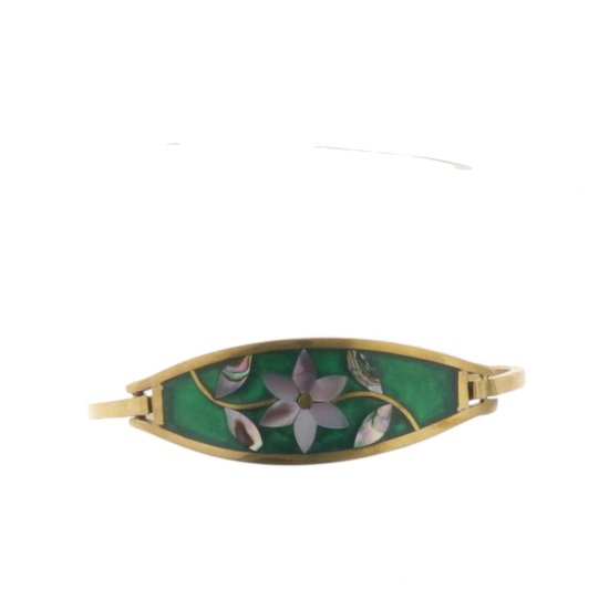 Behave Armband - vintage - goud kleur - schelp - bloem - groen - 17 cm