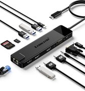 DiverseGoods Docking Station USB C Hub - 13 in 1 - 2 HDMI-uitgangen met 4K-resolutie, 1000M Ethernet, 4 USB 3.0/2.0-poorten, VGA, Type-C Data 3.0, PD 100W, Audio-ondersteuning, SD/TF-kaartsleuven - Geschikt voor Windows, Macbook, Dell en meer