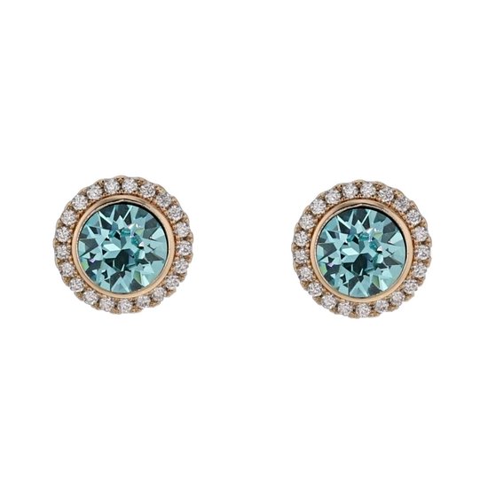 Behave Oorbellen dames – oosteker dames goudkleurkleur - aqua blauwe kristal steen plus afneembare ring met transparante kristallen