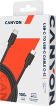 Canyon UC-12 Serie - USB-C naar USB-C 100W Oplaad- en Gegevensoverdrachtkabel - 2 meter