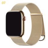 Geschikt voor Apple Watch bandje - Milanees - Goud - 42/44/45/49mm - Voor iWatch 1,2,3,4,5,6,7,8,9,SE,Ultra