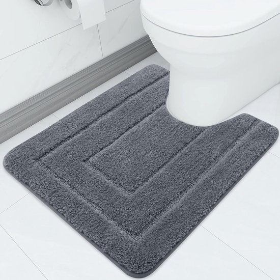 Microvezel badkamermat Antislip Zachte toiletmat met uitsparing 50 x 60 cm, Absorberende badmat voor toilet, Wasbare badmat voor toilet, Donkergrijs.