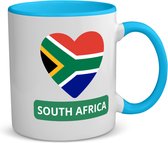 Akyol - zuid afrika vlag hartje koffiemok - theemok - blauw - Zuid afrika - reizigers - toerist - verjaardagscadeau - souvenir - vakantie - kado - 350 ML inhoud