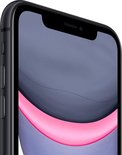 Zwarte iPhone 11, close-up van de bovenhoek met notch.
