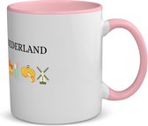 Akyol - nederland koffiemok - theemok - roze - Amsterdam - toeristen nederlanders - rood wit blauw - holland - cadeau - kado - 350 ML inhoud