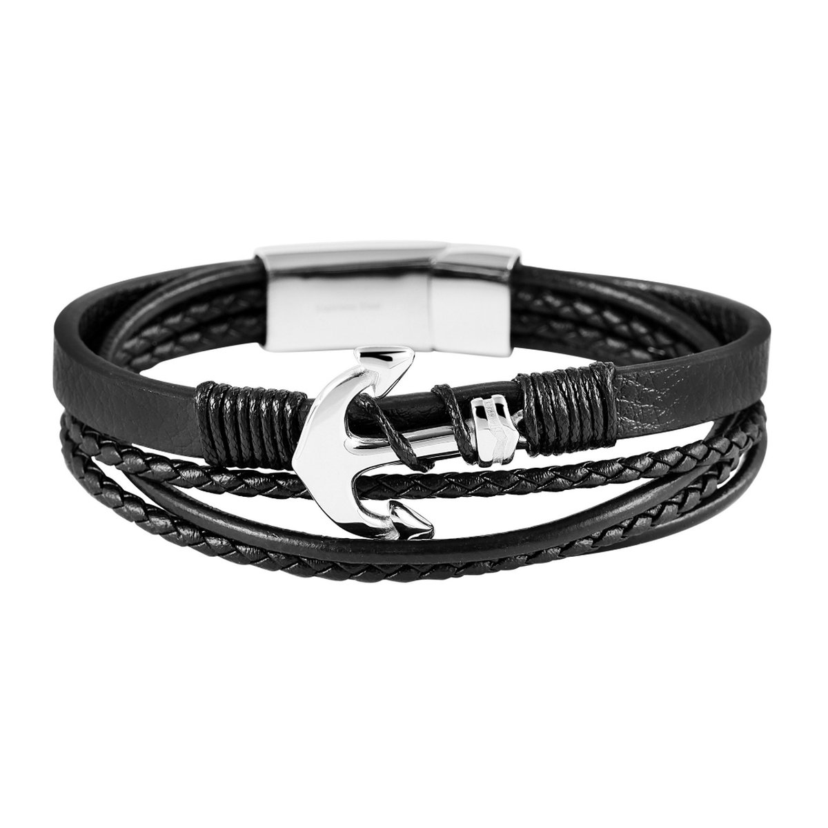 Gevlochten Leren Armband Heren Akzent Zwart