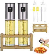 2 Stuks Olieverstuiver Set, Olieverstuiver voor Kookolie, 100 ml, Azijn en Olie Dispenser Spray Fles, met Spray Fles Houder, Grill Borstel, Schoonmaak Borstel, Trechter, Keukenhulp voor Koken.