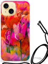 Anti Shock hybrid Case Geschikt voor iPhone 15 Anti Shock Bumper Case met transparante rand Tulips