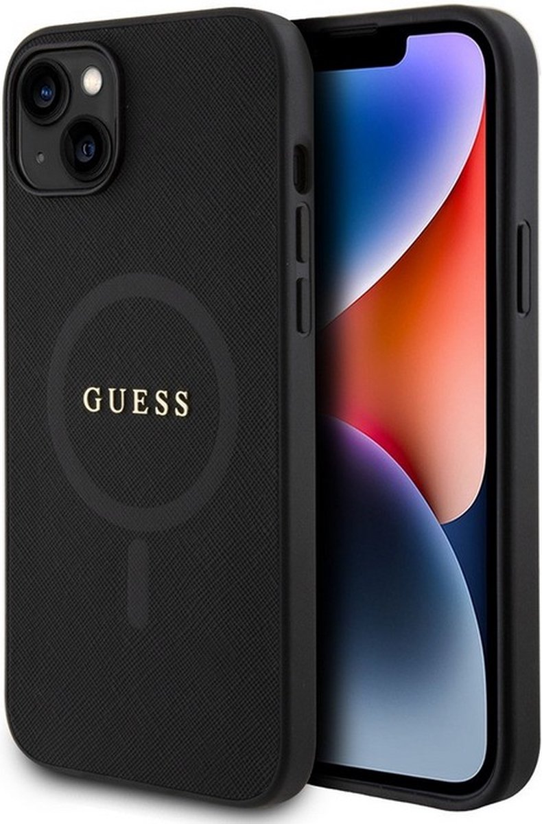 Guess Saffiano Back Case (MagSafe Compatible) - Apple iPhone 15 (6.1") - Zwart