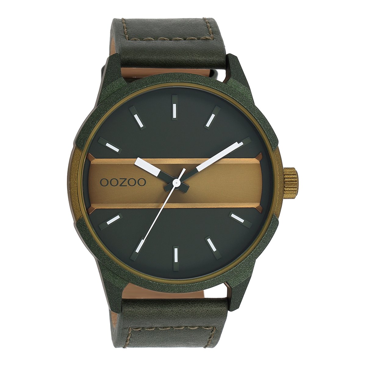 OOZOO Timepieces - Bos-olijf groene OOZOO horloge met bos groene leren band - C11233