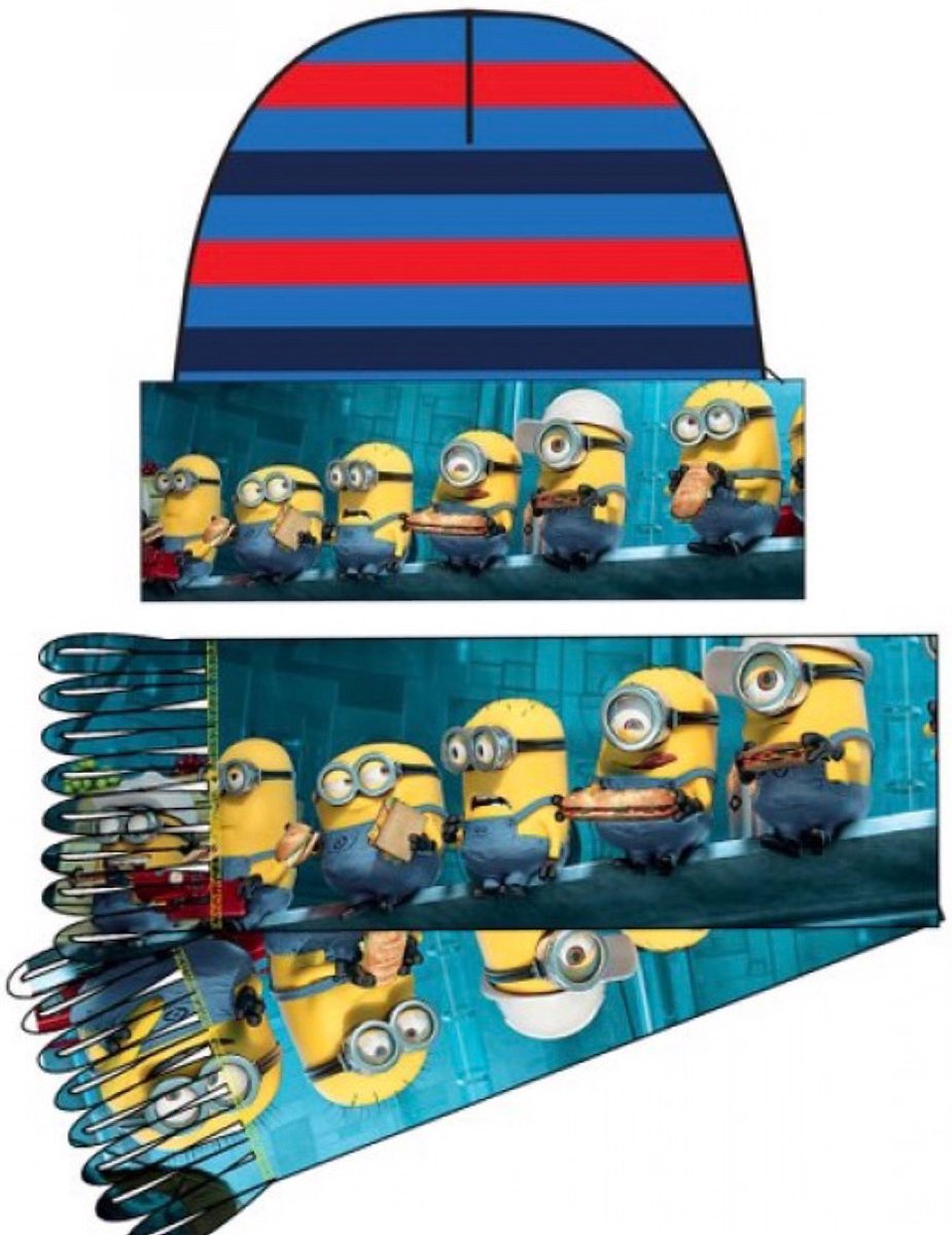 Minions Set - Muts + Sjaal - Rood/Blauw - 52 cm hoofdomtrek - ongeveer 2-4 jaar