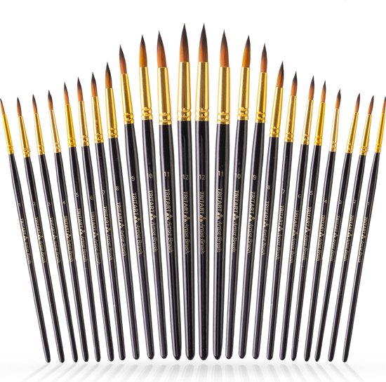 Tritart Set de 24 pinceaux pour peinture à l'huile acrylique aquarelle - pinceau à modeler professionnel - 12 tailles - pointe ronde - avec savon végétalien