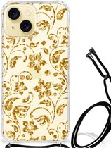 Smartphone hoesje Geschikt voor iPhone 15 Hoesje Bumper met transparante rand Gouden Bloemen