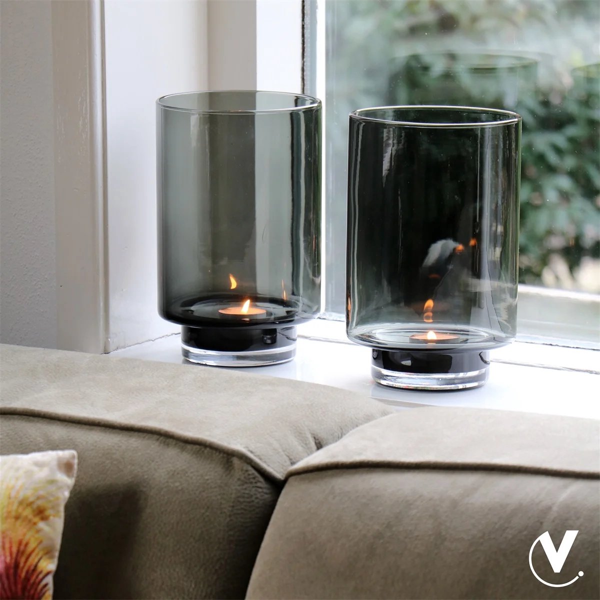 Vaas Thames - Windlicht - XS - Grijs - Mondgeblazen glas - Ø14 x H21 cm