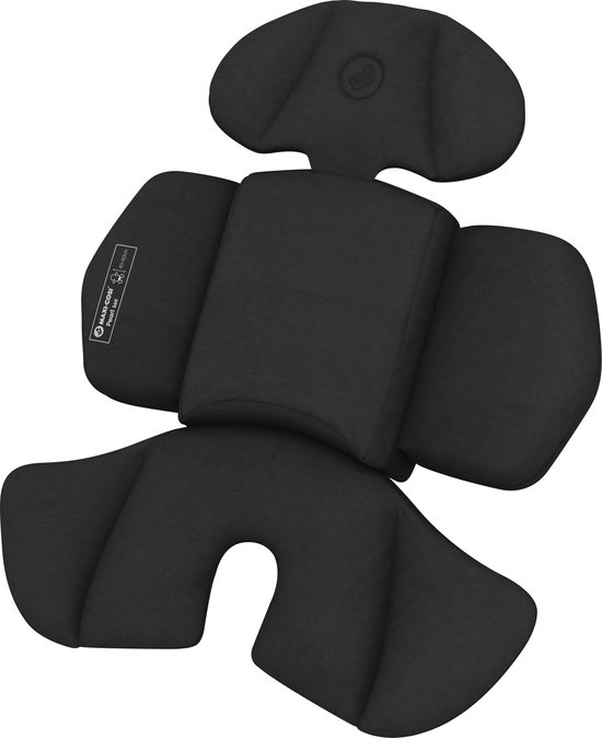 Zwarte stoelverkleiner met hoofdsteun en zijdelingse ondersteuning voor een Maxi-Cosi Pearl 360.