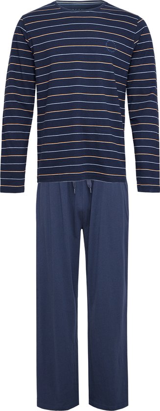 Phil & Co Lange Heren Winter Pyjama Set Katoen Gestreept Donkerblauw - Maat XXL