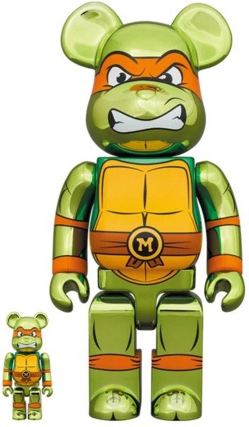 400% & 100% Bearbrick Set - Michelangelo Chrome (Teenage Mutant Ninja Turtles)