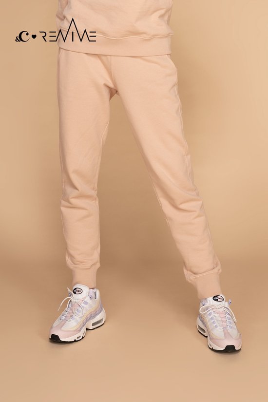 Pantalon de jogging Basic &C x REVIVE Beige, taille S, modèle court, avec cordon de serrage, en coton biologique, EU