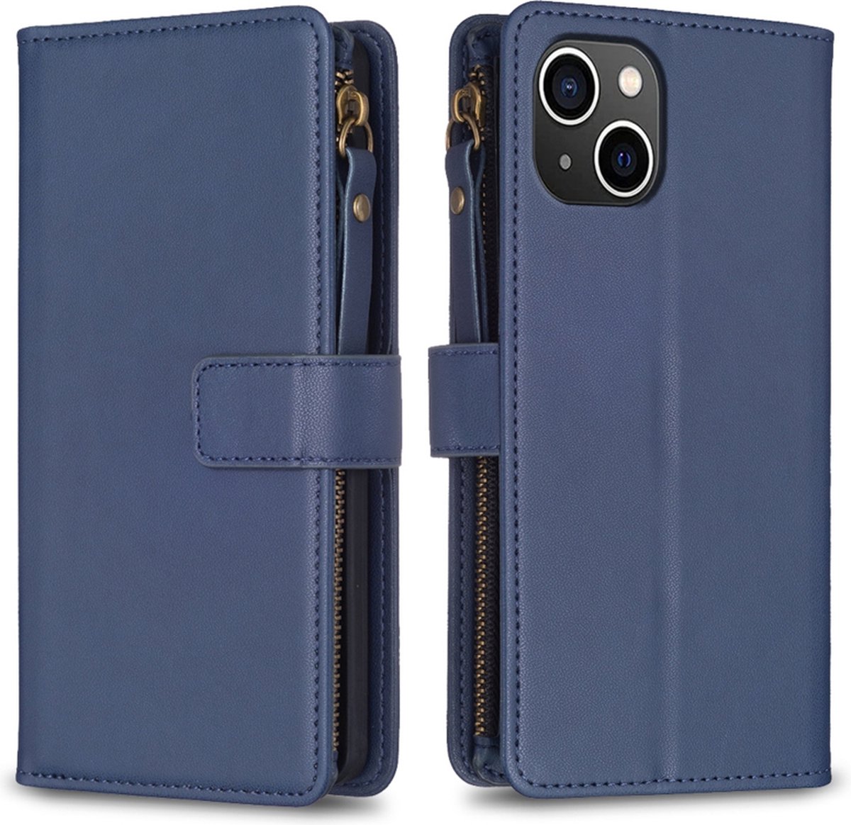 9 Pas - Portemonnee Etui Hoes voor iPhone 15 - Blauw