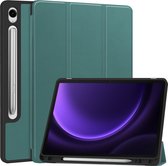 Case2go - Tablet hoes geschikt voor Samsung Galaxy Tab S9 FE (2023) - Tri-fold Case - Met Pencilhouder - Donker Groen