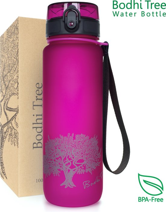 Bodhi Tree Water Bottle - Gourde 500 ml - Bouchon Hygiénique - Ouverture 1 Main - pour adultes et enfants - gourde 500 ml - Fuchsia