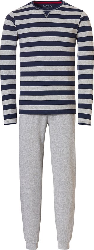 Phil & Co Essential Heren Pyjamaset Lang Grijs / Blauw Gestreept