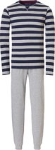 Phil & Co Essential Heren Pyjamaset Lang Grijs / Blauw Gestreept - Maat L
