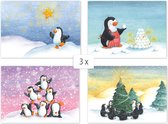 Kerstkaarten | Set van 12 | Pinguïn illustraties | Illu-Straver