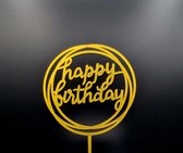 Happy Birthday -Taart Topper - Verjaardig - Goud - Cirkel