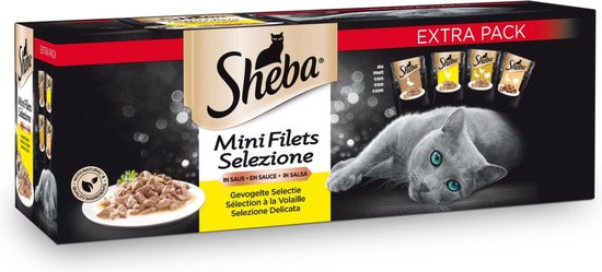 Sheba natte kattenvoeding minifilets gevogelte duopack - 80 stuks - eend, kip, kalkoen, gevogelte - 6800 gram