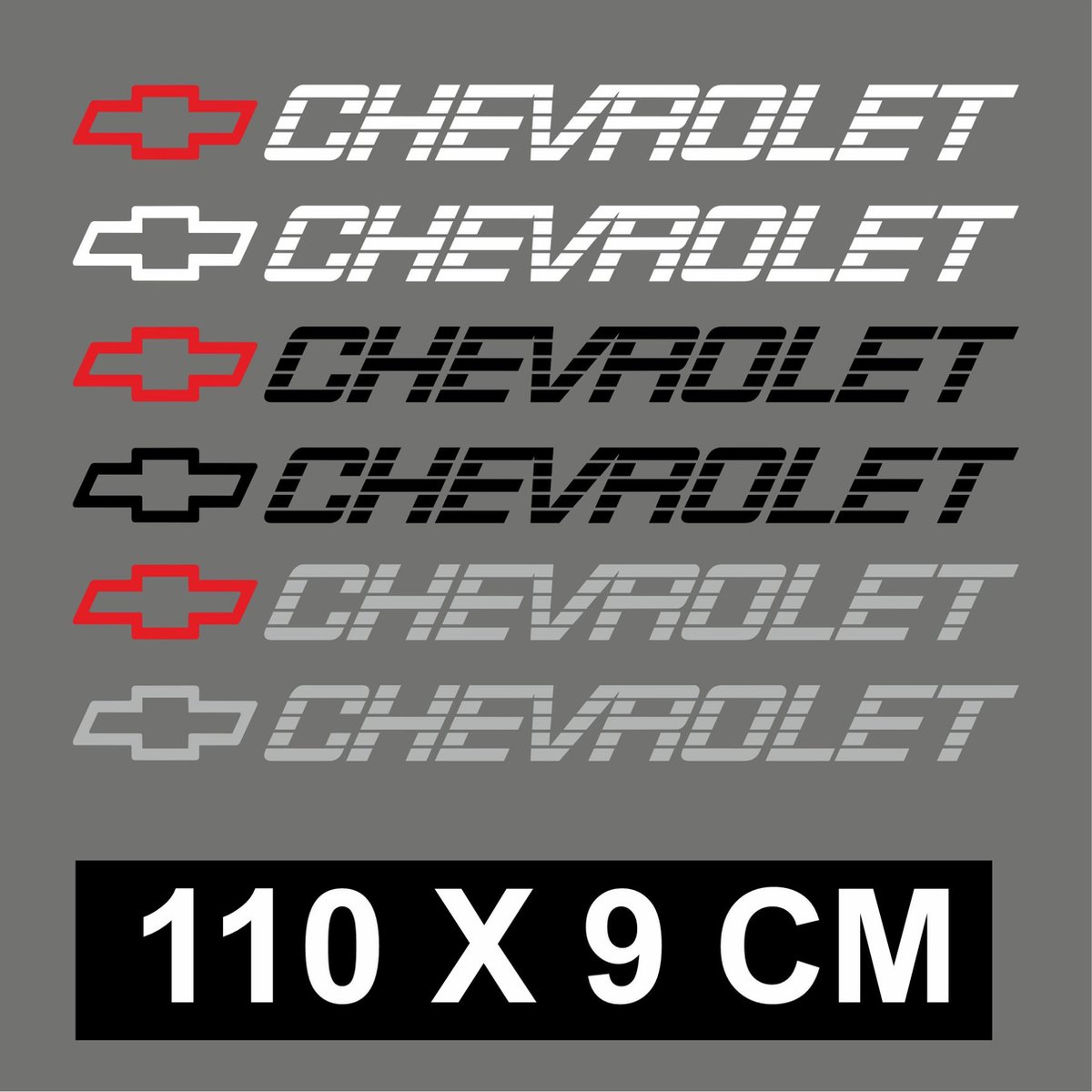 Chevrolet Pickup tailgate sticker met chevy logo 110x9cm - zilveren tekst en rood logo