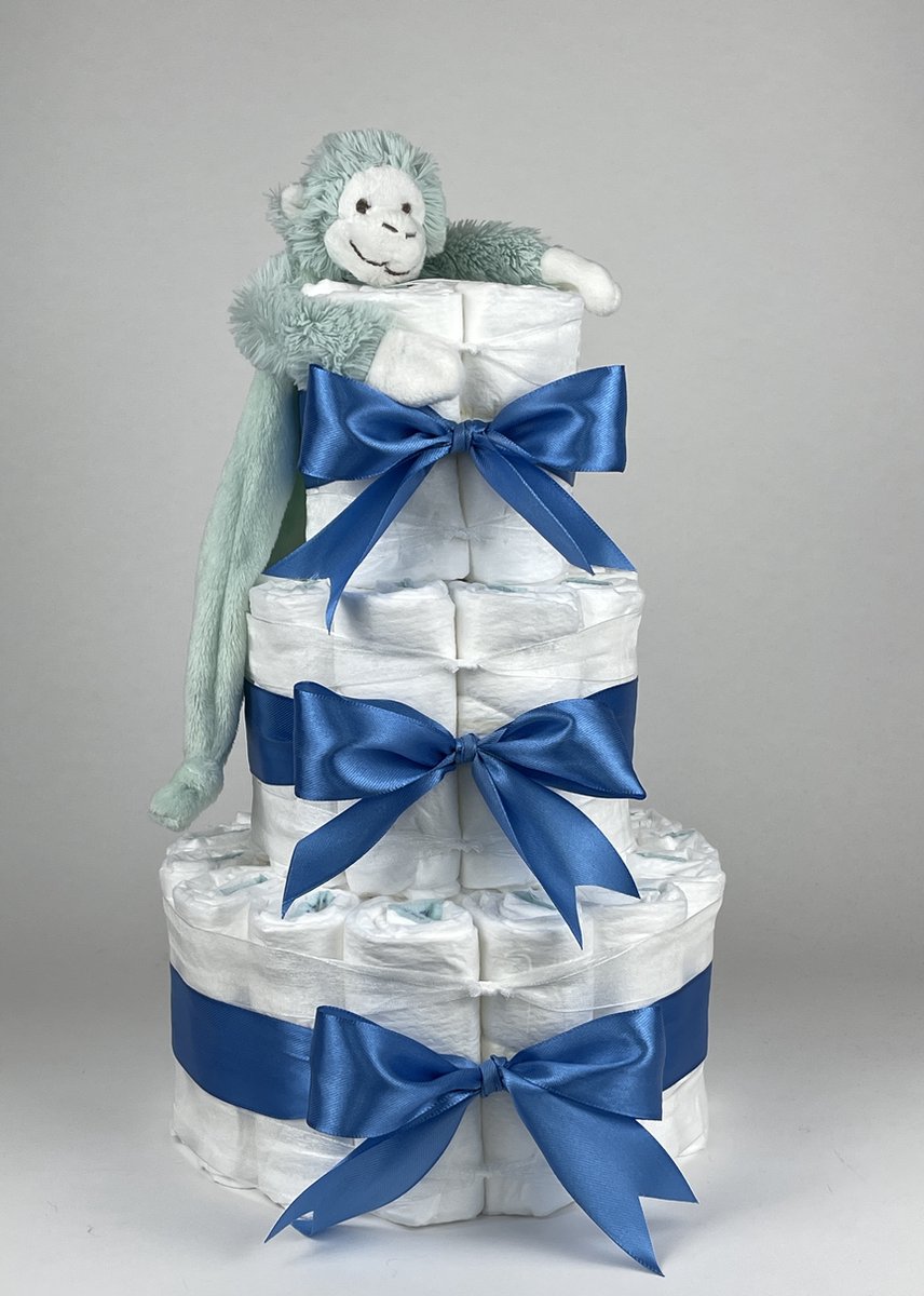Chouette-Chouette | Luiertaart Jongen | Kraamcadeau | Geboorte Jongen | Babyshower | Tuttle Aap Mickey Lagoon - diep Blauw