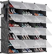 Schoenenrekken voor 48 paar schoenen, Schoenenkast met 3 x 8 niveaus, Stofdicht schoenenrek, Schoenenopslag voor gang, slaapkamer, kledingkast, entreegebied - Zwart