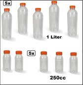 10x Mix Bottle PET clair 250cc/1000cc avec bouchon orange - boissons en PET recyclé jus d'orange jus de cola boissons