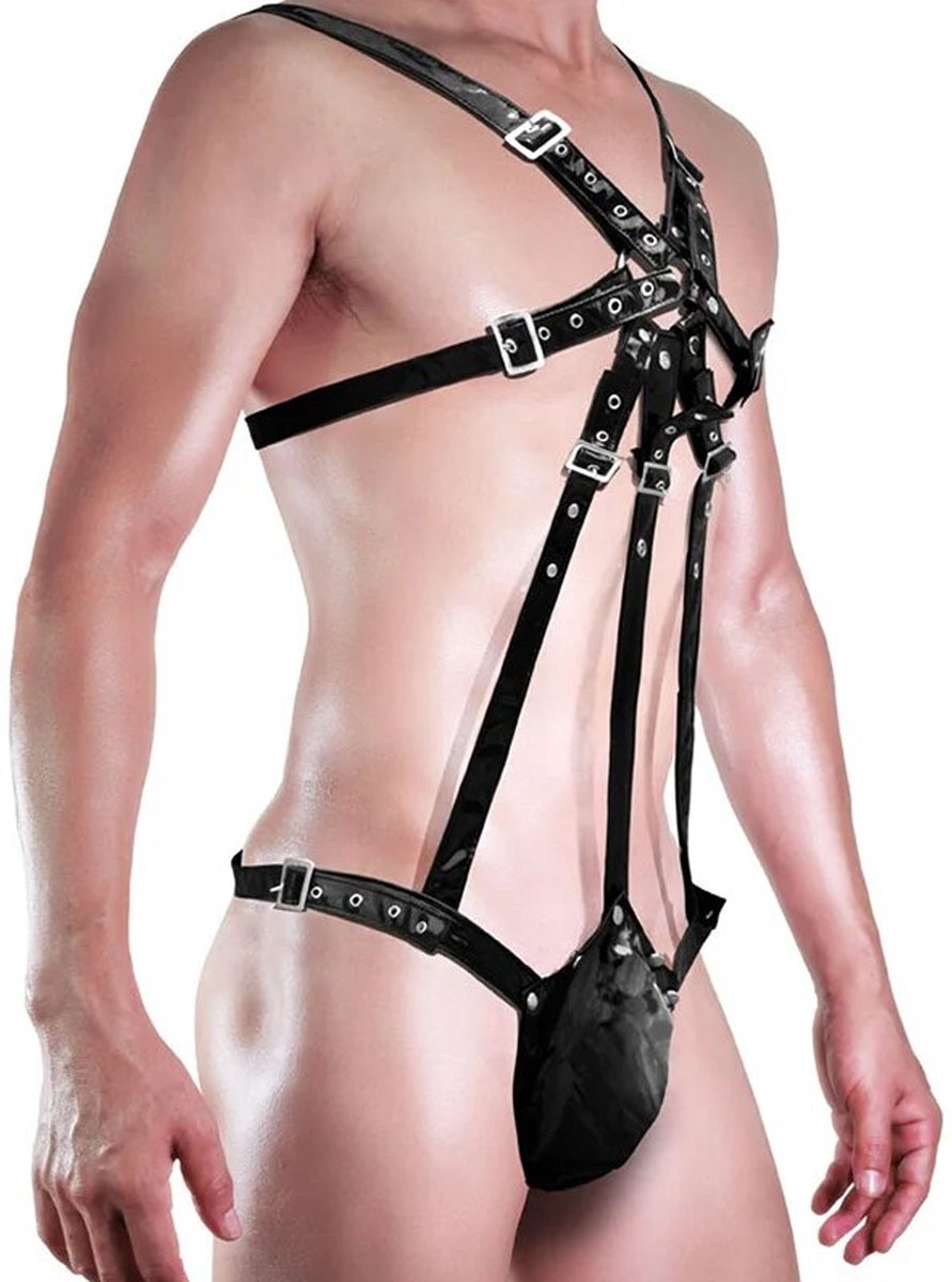 Goedkoopste Bondage harnas Penis Borst - Full body bondage - BDSM suit - Leder - Leer - Riem - Gesp