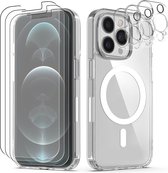 Podec Magsafe Hoesje Geschikt voor iPhone 12 Pro Max - Met 3x Screenprotector + 3x Cameraprotector - Magnetisch met Ring Doorzichtig - Telefoonhoesje Transparant Case