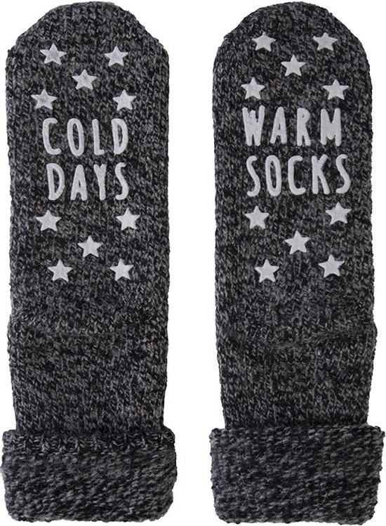 Homesocks Cold Days / Warm Socks met antislip - 42 - Zwart