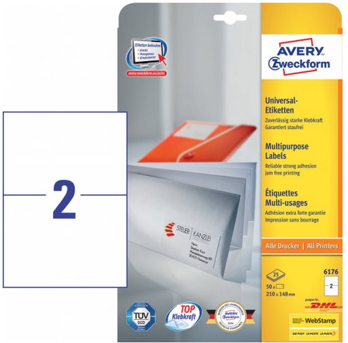 Avery 6176 - White - Rectangle - Permanent - A4 - Paper - Laser/Inkjet