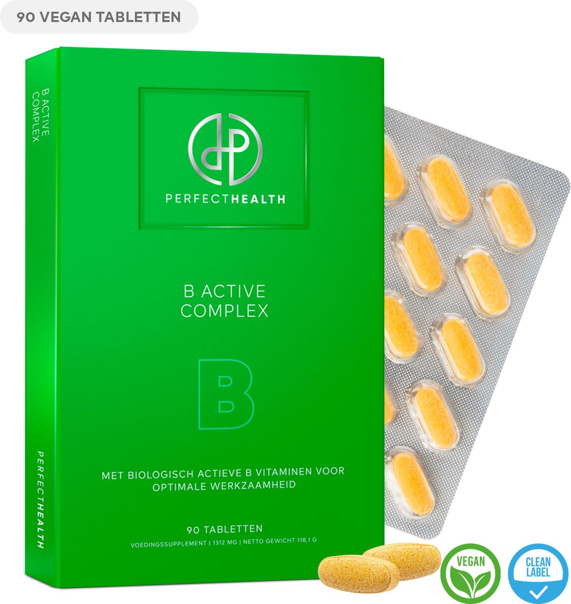 Perfect Health - B Active Complex - Voor de energiehuishouding, zenuwstelsel en immuunsysteem - Vitamine B1, B6, B12 en Biotine - 90 tabletten - Vegan