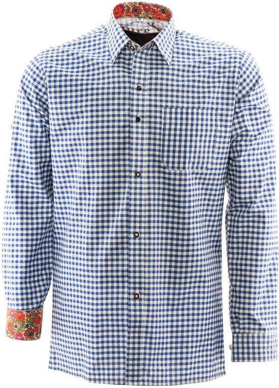 Tiroler hemd Premium Blauw | Alpen overhemd | 5XL