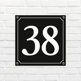 Huisnummerbord Mat zwart Deluxe - Nummer 38 - incl. bevestiging | formaat 12 x 12 cm | - huisnummerbordje - nummerbord - voordeur